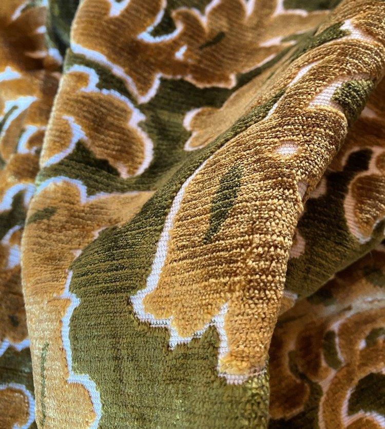 Pair Of Velvet Curtains Decorated With Flowers And Foliage 20th C