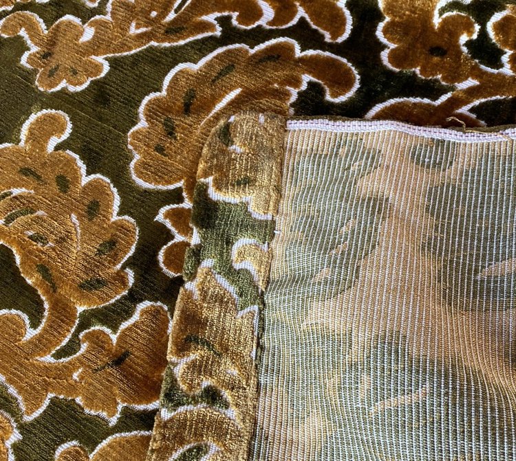 Pair Of Velvet Curtains Decorated With Flowers And Foliage 20th C