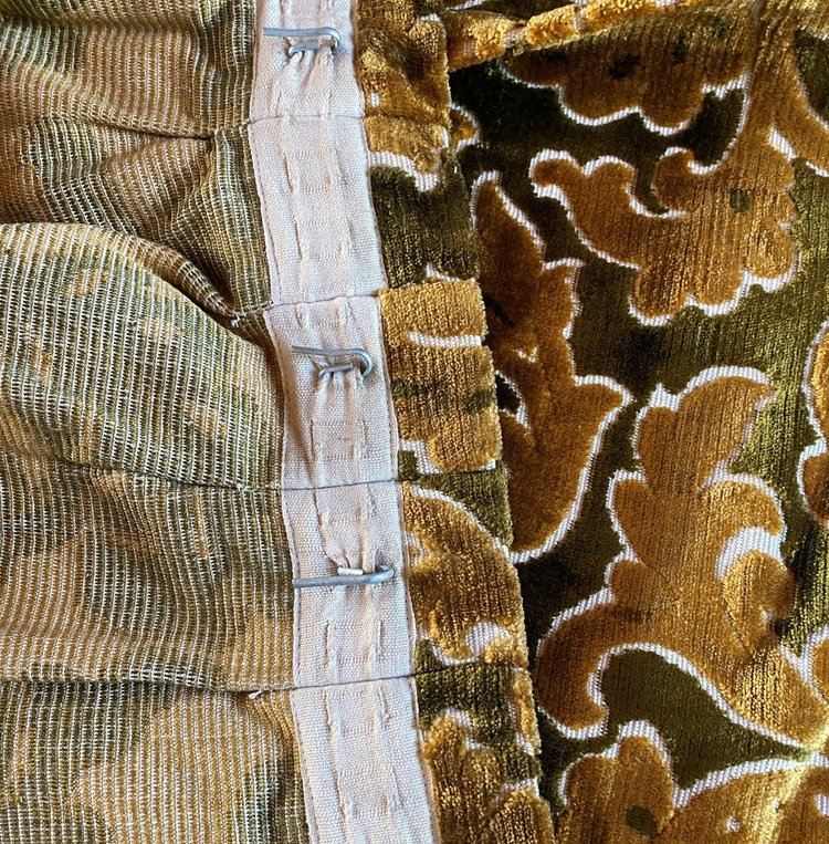 Pair Of Velvet Curtains Decorated With Flowers And Foliage 20th C