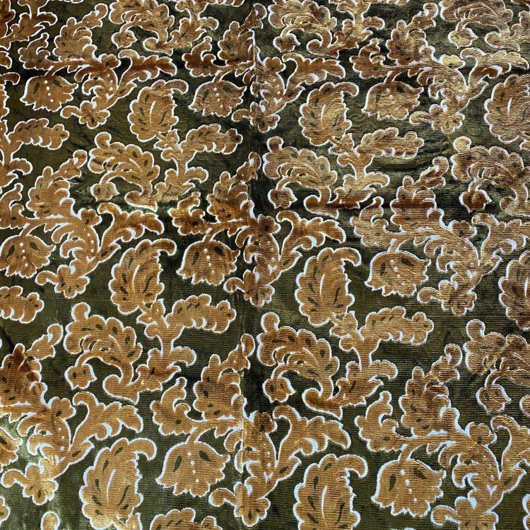 Pair Of Velvet Curtains Decorated With Flowers And Foliage 20th C