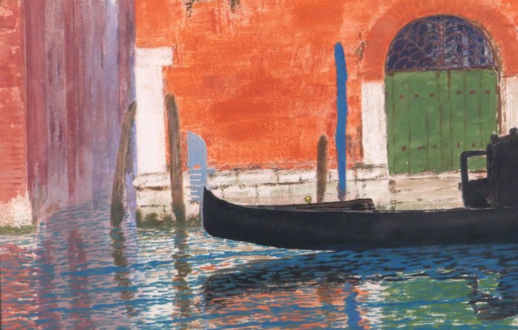Sigismond JEANES 1863 - 1952 Venise, paysage à la gondole, tableau, vers 1920-30