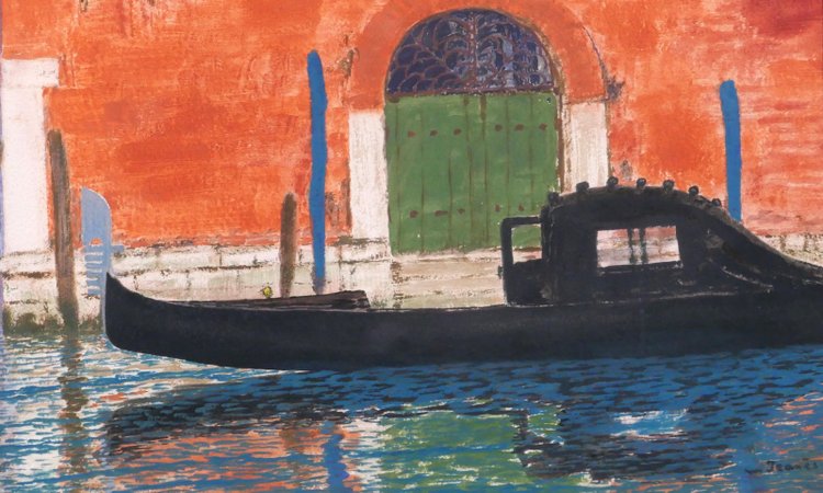 Sigismond JEANES 1863 - 1952 Venise, paysage à la gondole, tableau, vers 1920-30