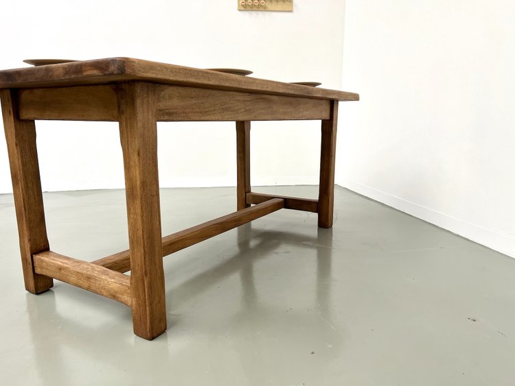 Small antique farm table with square legs, circa 1970