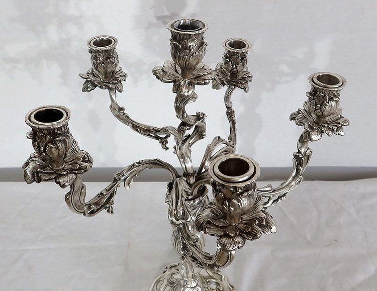 Paire de Candélabres en Bronze Argenté, style Louis XV – XIXe