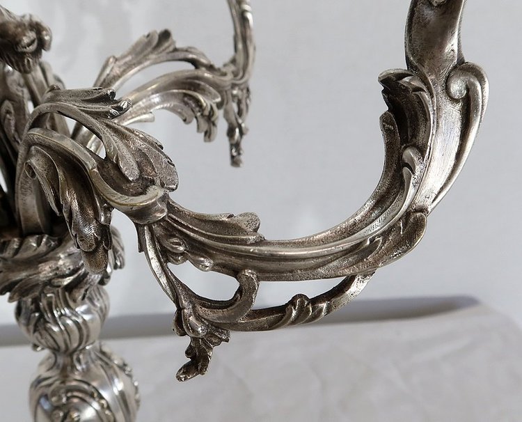 Paire de Candélabres en Bronze Argenté, style Louis XV – XIXe