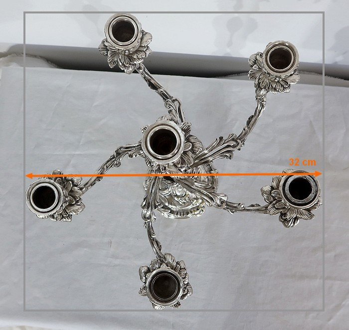 Paire de Candélabres en Bronze Argenté, style Louis XV – XIXe
