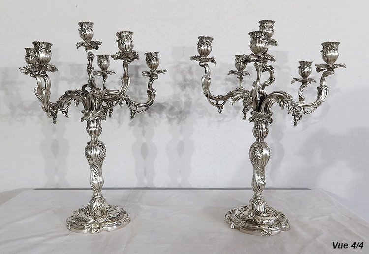 Paire de Candélabres en Bronze Argenté, style Louis XV – XIXe