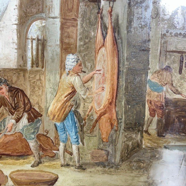 Antica coppia splendidi dipinti su vetro epoca XVIII sec . scuola veneta. Scene contadine mis 46 x 3