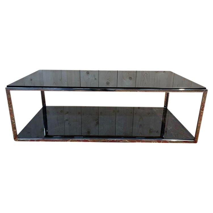 Table basse 1970 en chrome et verre fumé 