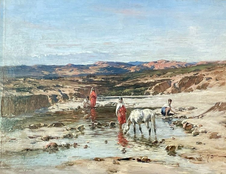 Öl auf orientalistischem Panel, signiert Victor Huguet (1835 - 1902)