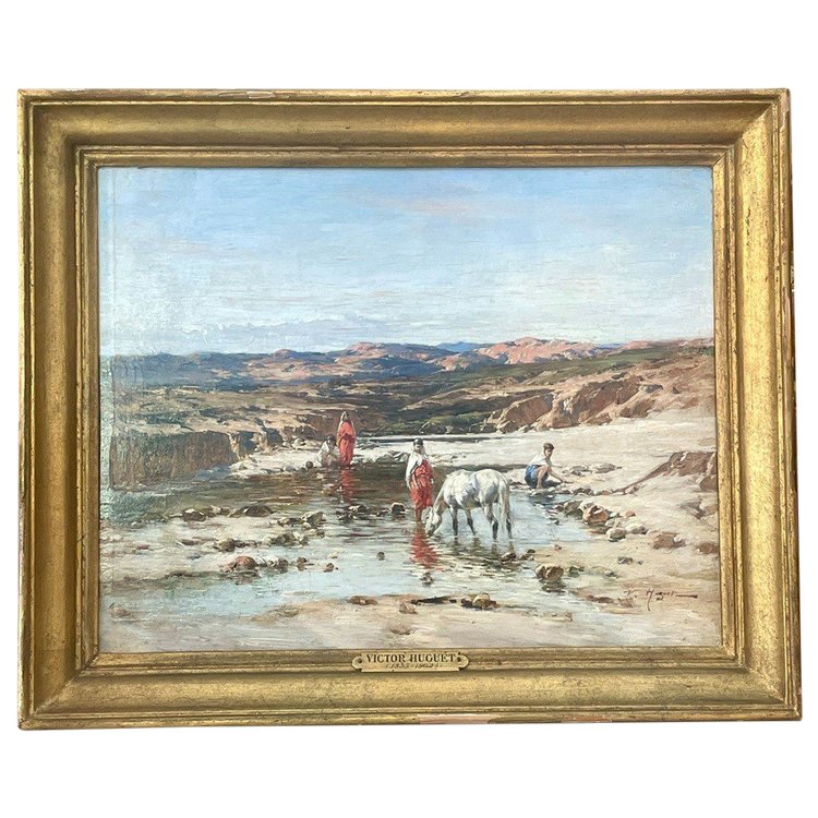 Öl auf orientalistischem Panel, signiert Victor Huguet (1835 - 1902)