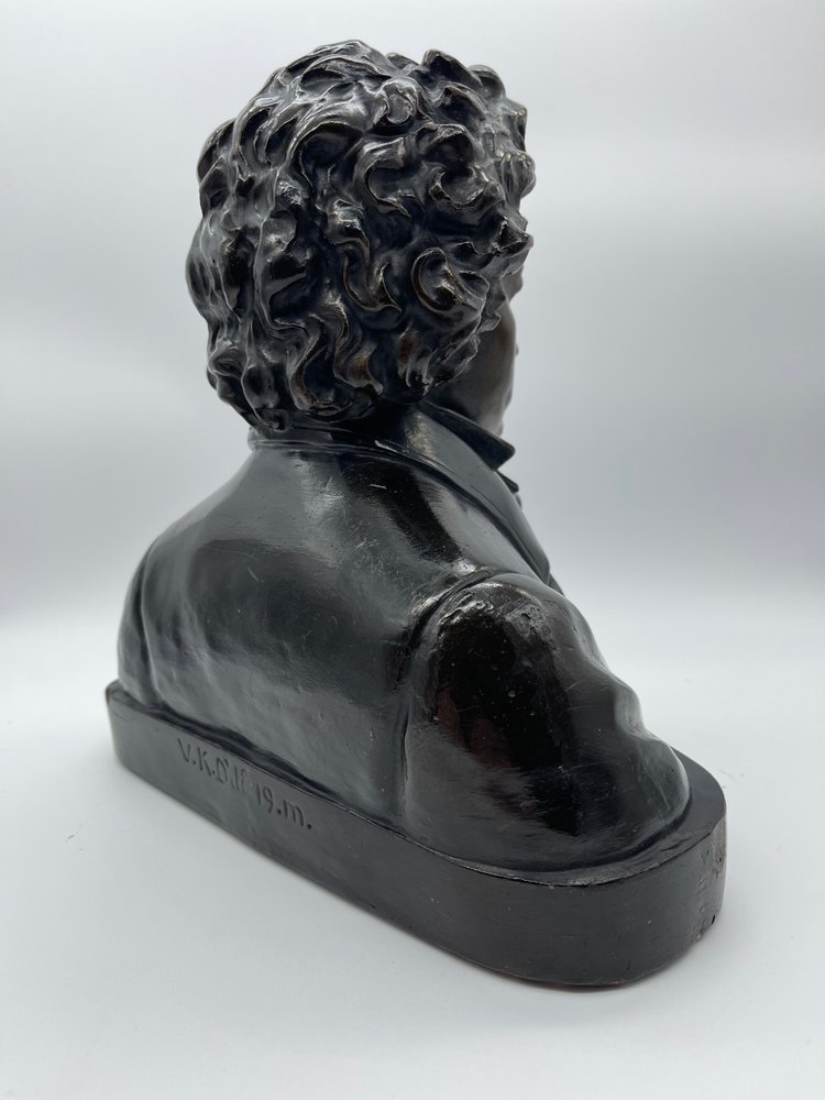 Grand Buste de Beethoven en Terre Cuite avec Patine Bronze