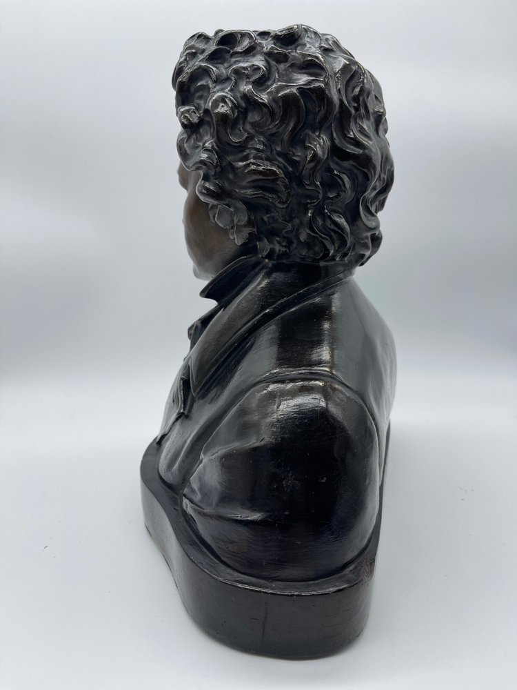 Grand Buste de Beethoven en Terre Cuite avec Patine Bronze