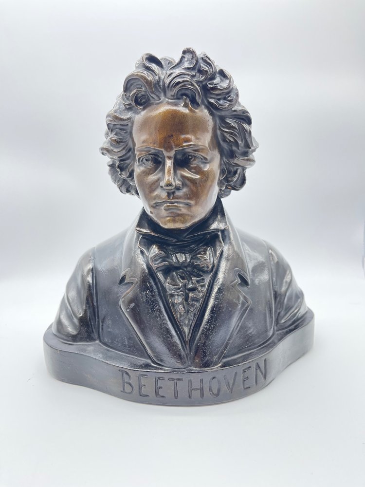 Grand Buste de Beethoven en Terre Cuite avec Patine Bronze