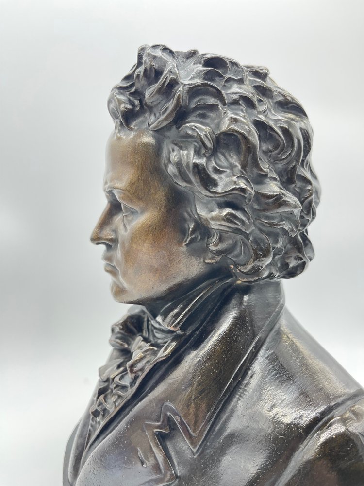 Grand Buste de Beethoven en Terre Cuite avec Patine Bronze