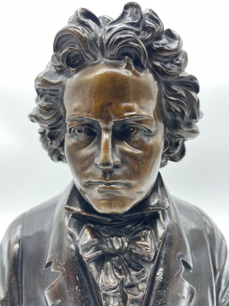 Grand Buste de Beethoven en Terre Cuite avec Patine Bronze