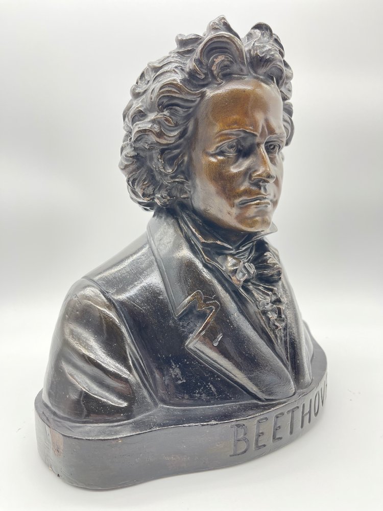 Grand Buste de Beethoven en Terre Cuite avec Patine Bronze