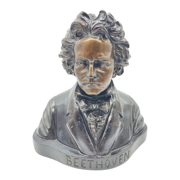 Grand Buste de Beethoven en Terre Cuite avec Patine Bronze