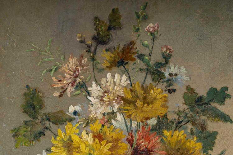 Eugène Henri Cauchois (1850-1911) Bouquet di margherite olio su tela 1890 circa