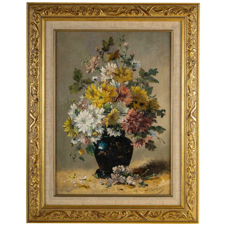 Eugène Henri Cauchois (1850-1911) Bouquet di margherite olio su tela 1890 circa