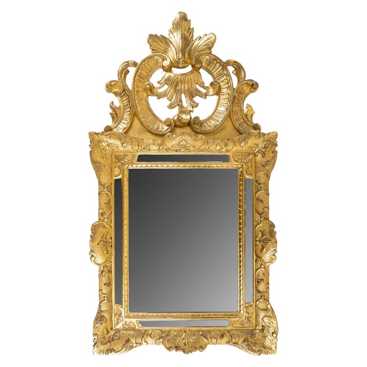 Specchio a frontone traforato in legno dorato di epoca Regency, 1720 ca.