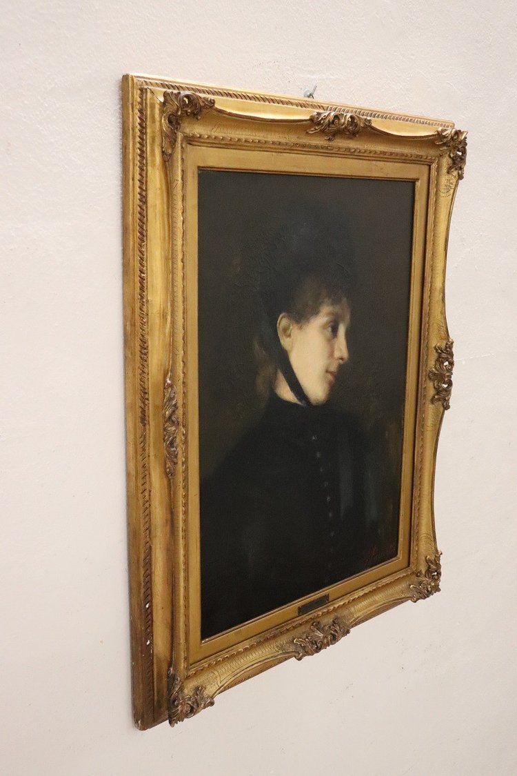 G. Puricelli, Frauenporträt, Öl auf Leinwand, 19. Jh.