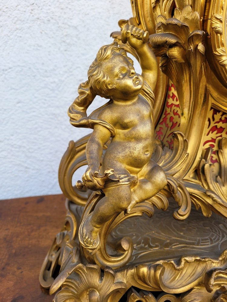 Gilt Bronze Rocaille Clock, Napoleon III, 19th Century