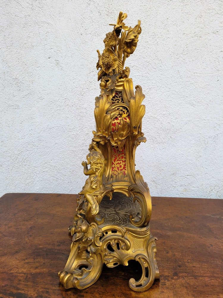 Gilt Bronze Rocaille Clock, Napoleon III, 19th Century