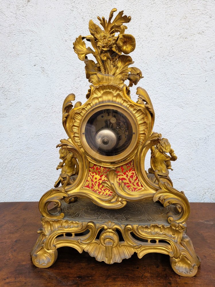 Gilt Bronze Rocaille Clock, Napoleon III, 19th Century