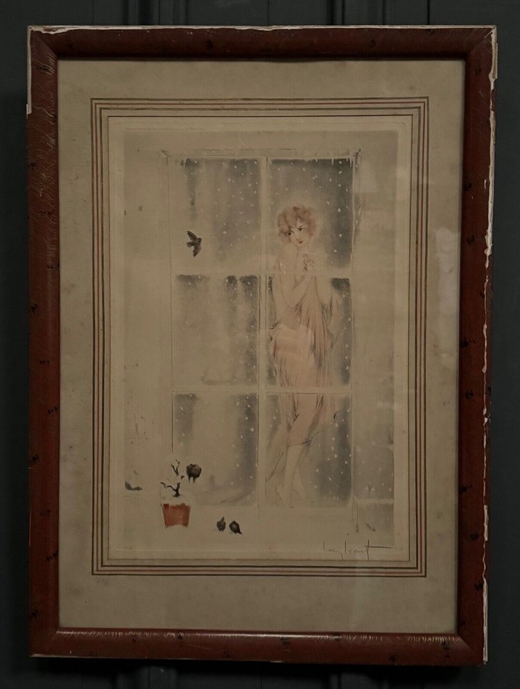 Litografia Louis Icart a puntasecca La Frileuse XX secolo