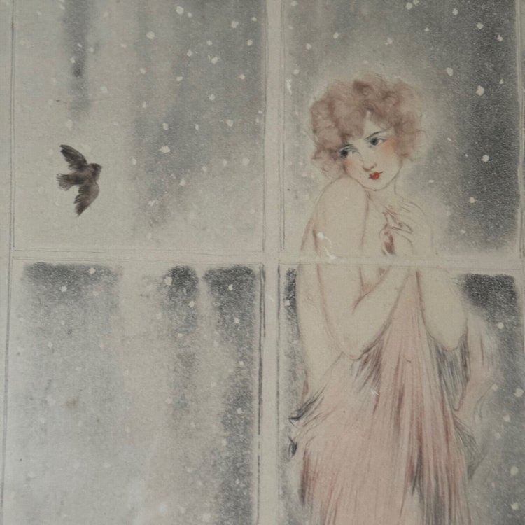 Litografia Louis Icart a puntasecca La Frileuse XX secolo
