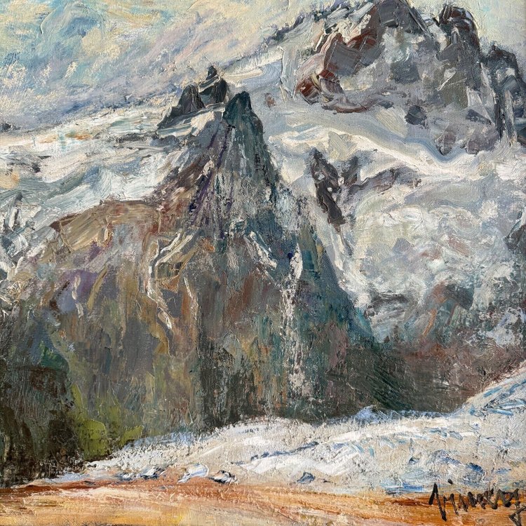 Oil on canvas by Jean Vinay La Meije et la Meijette mountain view