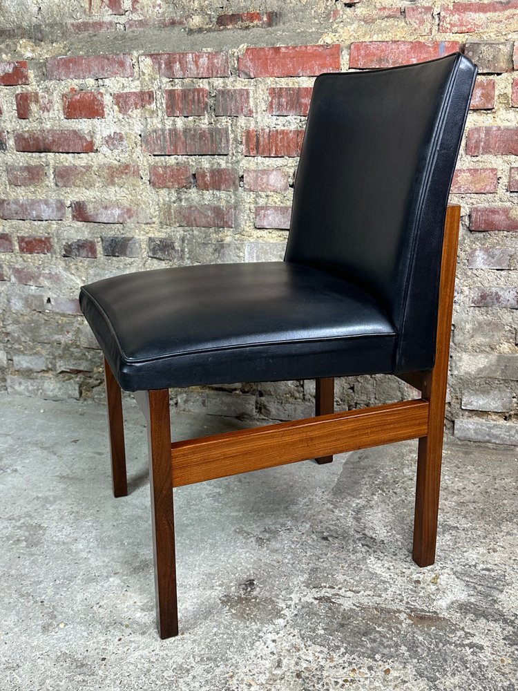 Scandinavian teak and black skai chairs (set of 6) by Vanson 1970'S
