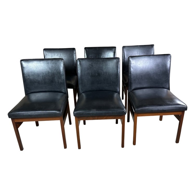 Scandinavian teak and black skai chairs (set of 6) by Vanson 1970'S