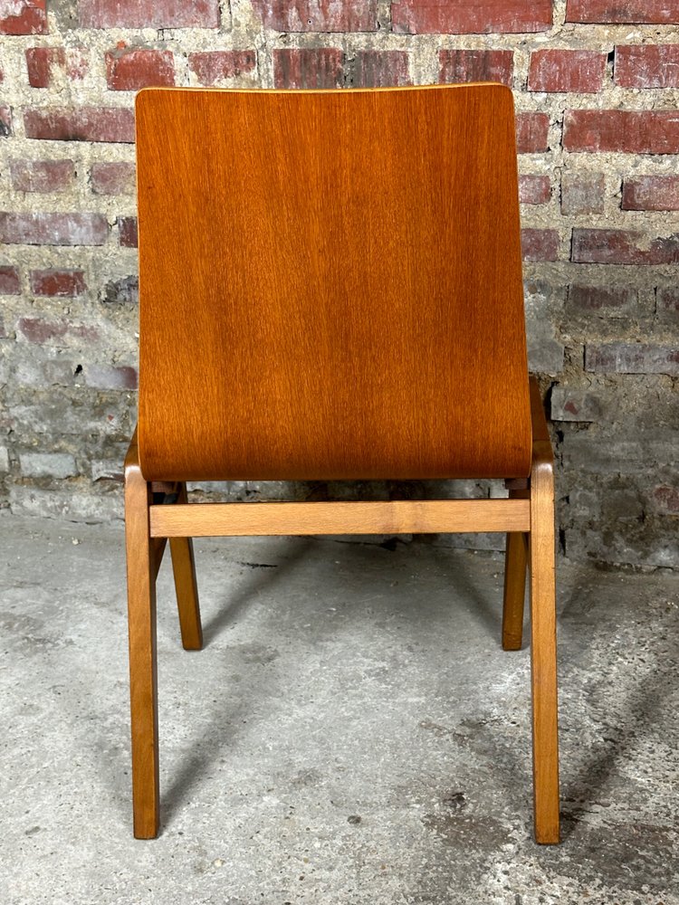 Scandinavian thermoformed beech chairs (set of 8) 1960'S