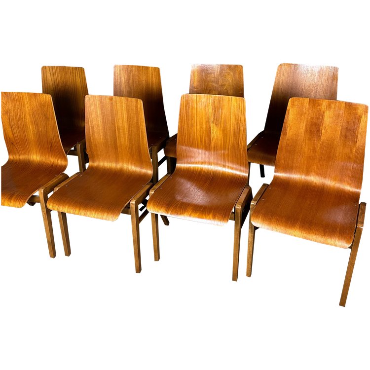 Scandinavian thermoformed beech chairs (set of 8) 1960'S