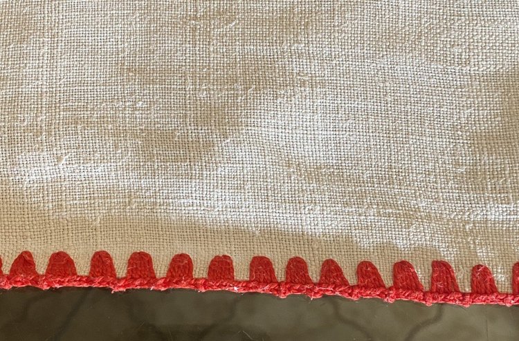 Rustic Linen and Hemp Tablecloth with Red Stripes 19th C