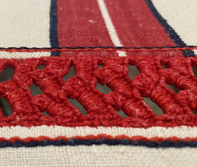 Rustic Linen and Hemp Tablecloth with Red Stripes 19th C