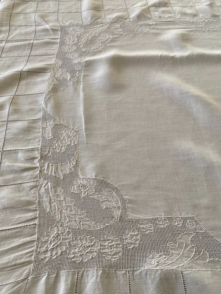 Linen Thread Square Tablecloth Early XXth Century