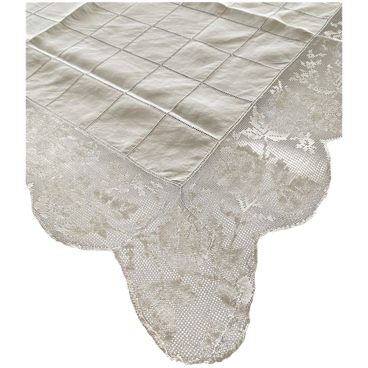 Linen Thread Square Tablecloth Early XXth Century