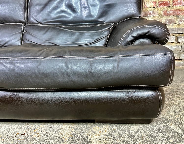 Canapé 2 places en cuir Coloris Chocolat Roche Bobois 80'S