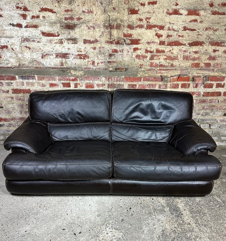 Canapé 2 places en cuir Coloris Chocolat Roche Bobois 80'S