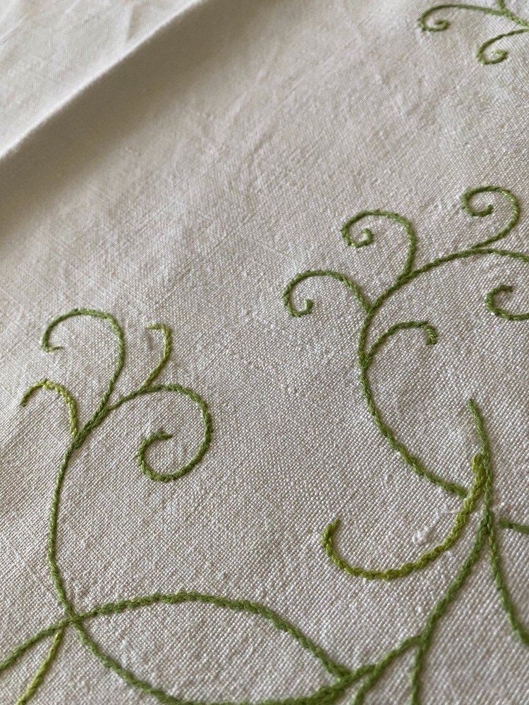 Linen Tablecloth Embroidered With Flowers And Arabesques 19th C.