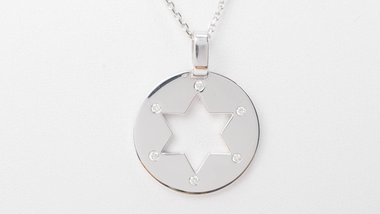 Halskette mit Davidstern-Anhänger aus Weißgold und Diamanten