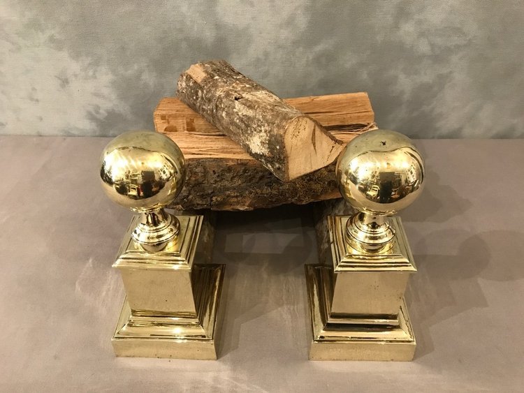 Pair of 19th century antique brass andirons