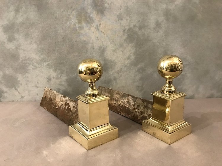 Pair of 19th century antique brass andirons