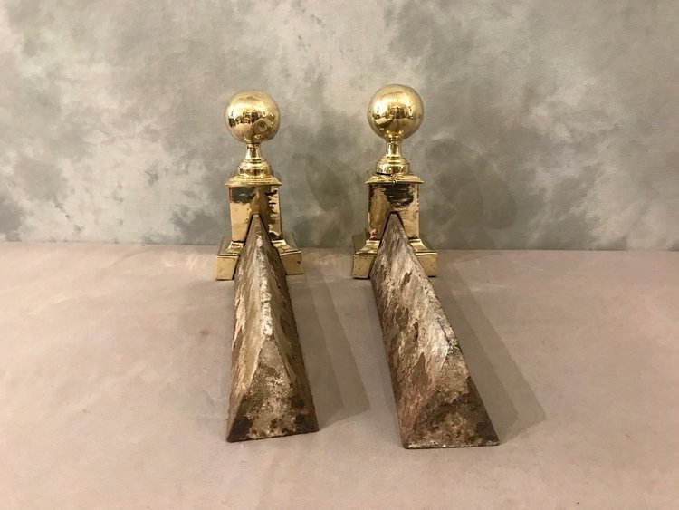 Pair of 19th century antique brass andirons