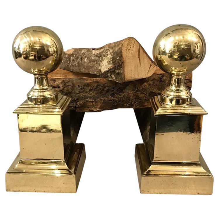 Pair of 19th century antique brass andirons