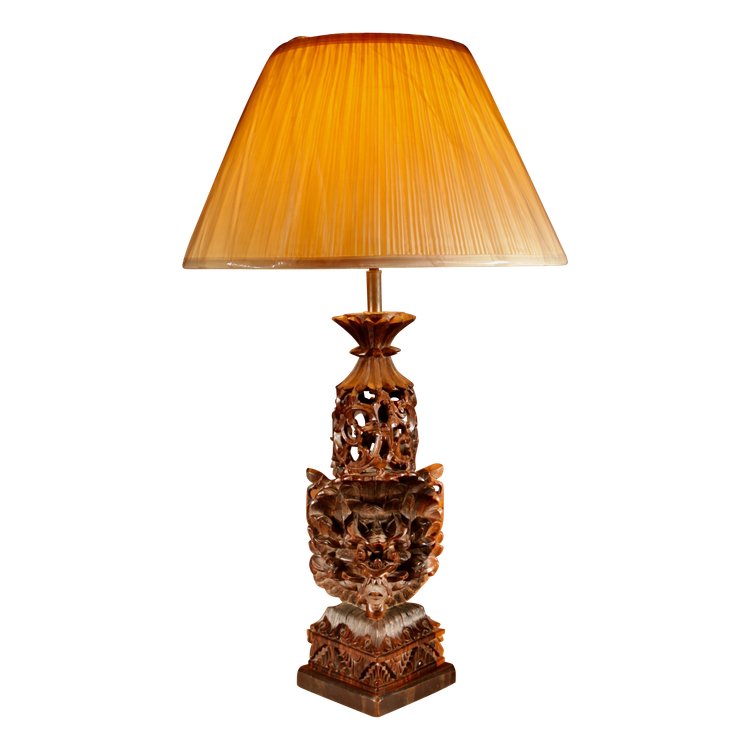  Indonesian, possibly Bali, original carved hardwood table lamp.