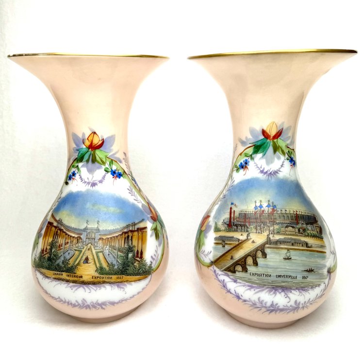 Pair Of Opaline Vases- Palais Omnibus Exposition Universelle De 1867